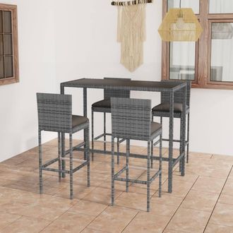 vidaXL Vidaxl - Mesa Y Taburetes Altos Jard&iacute;n 5 Piezas Rat&aacute;n Sint&eacute;tico Gris