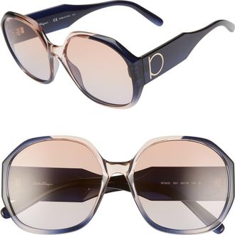 Ferragamo Salvatore Ferragamo Gancio 60mm Geometric Sunglasses in Grey Rose Gradient at Nordstrom Rack