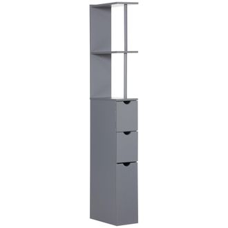 HOMCOM Tall Bathroom Cabinet - Freestanding Bathroom Storage Cabinet with 2-Tier Shelf and Drawers - Narrow Cupboard Storage Unit - Grey | TJ Hughes