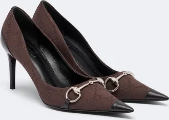 Gucci Donna GG canvas leather-trimmed pumps