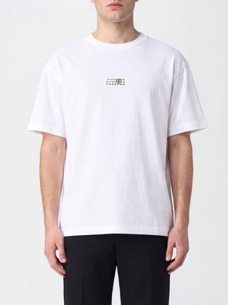 Maison Margiela T-shirt in cotone con logo a contrasto e spalle cadute