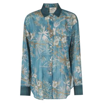Forte_Forte Overhemden, Dames, Blauw, L, Katoen, Le Bambou Secret Print Shirt