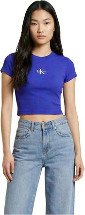 Calvin Klein Jeans T-shirt met Ronde Hals en Korte Mouwen - Dames - T-shirts - Blauw - L - Katoen - Tops