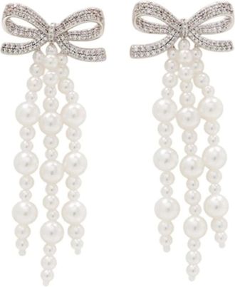 Self Portrait Earrings, female, Beige, Size: ONE SIZE Bow Pearl Waterfall Earrings