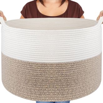 OEM Cesto De Mimbre Para La Ropa Sucia, 83 L, 55 X 35 Cm, Cuerda De Algod&oacute;n Atada A Mano, Asas, Para Guardar Juguetes O Pa&ntilde;ales, Color Marr&oacute;n