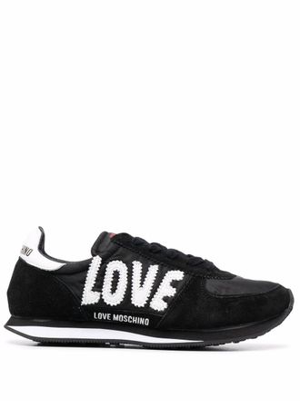 Love Moschino logo low-top sneakers - women - Calf Leather/Leather/Polyamide/Rubber - 34 - Black