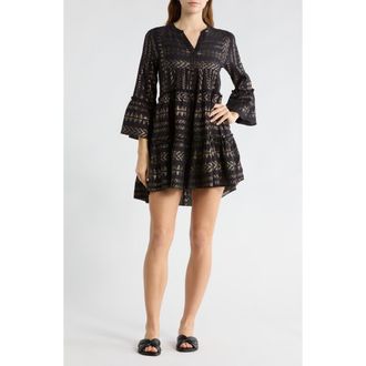 Elan Metallic Bell Sleeve Cover-Up Dress in Black/Gold Arrow Print at Nordstrom Rack, Size X-Small