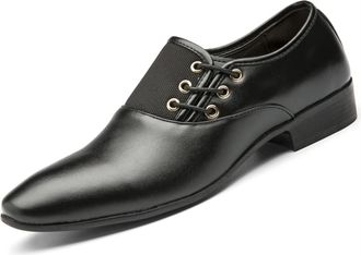 Generic Formal Shoes for Men Slip On Round Toe Burnished Toe PU Leather Anti-Slip Non Slip Rubber Sole Block Heel Low Top Working(Black,10.5 UK)