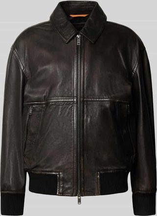 Boss Orange by Hugo Boss BOSS Orange Regular Fit Lederjacke aus echtem Schafsleder Modell JOBERG in Dunkelbraun, Größe 52