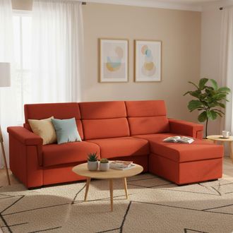 Dmora Sof&aacute; Cama Con Chaiselongue Ganzaria, Fundas Desmontables, Almacenaje Hecho En Italia, Hidr&oacute;fugo, Convertible En Cama, 285x160 Cm Naranja