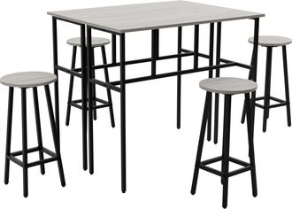 HOMCOM 6-Piece Industrial Bar Table Set - 2 Kitchen Tables with 4 Stools - Grey | TJ Hughes
