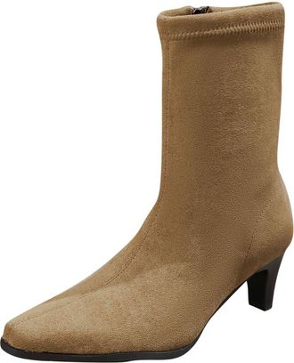 Generic Women Kitten Heel Ankle Boots Pointed Toe Zip Mid Heel Booties Comfortable Stiletto Block Heel Retro Non-slip Pull On Shoes with Side Zipper Comfort S