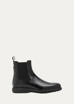 Ferragamo Mens Santo Leather Rubber-Sole Chelsea Boots