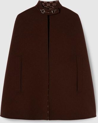 Gucci Silk Wool Cape With Horsebit, Brown, Ready-to-wear