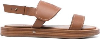 Max Mara embossed-logo leather sandals - women - Leather - 40 - Brown