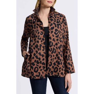Foxcroft Carolina Animal Print Cotton Sateen Button-Up Shirt in Macchiato/Black at Nordstrom Rack, Size Large