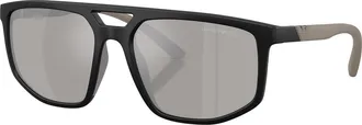 Emporio Armani Light Grey Mirror Silver Navigator Mens Sunglasses EA4248U 50016G 58