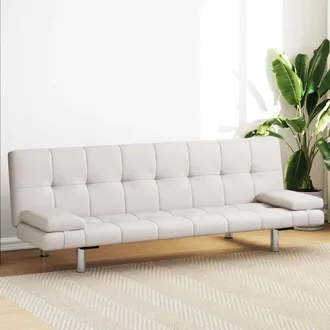 vidaXL Sof&aacute; Cama Con Dos Cojines Cuero Artificial Ajustable Crema Vidaxl