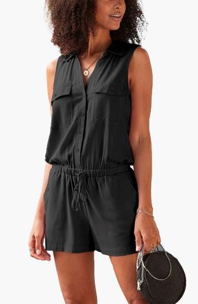 Lascana Womens Sleeveless Drawstring Romper in Black at Nordstrom, Size 12