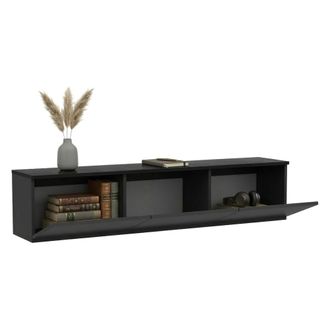 Dmora Mueble Tv Marazzi, Luces Led Incluidas, 3 Puertas, Apertura Abatible, 160x32x35h Cm Negro Antracita