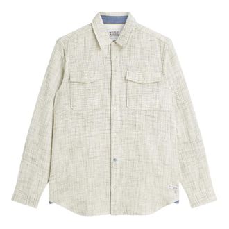 Scotch & Soda Relaxed Fit Gestructureerde Overshirt - Heren - Overhemden - Beige - Maat: M Katoen
