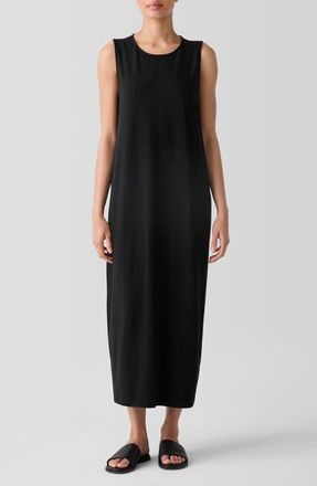 Eileen Fisher Round Neck Oval Stretch Sleeveless Midi Dress in Black at Nordstrom, Size X-Small
