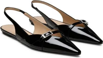 Stuart Weitzman Georgie Pointed Toe Leather Slingback Flat in Black at Nordstrom, Size 10.5