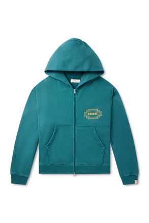 Cherry Los Angeles Navajo Logo-Embroidered Cotton-Jersey Zip-Up Hoodie