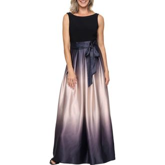 S.L. Fashions SLNY Ombre Satin Gown in Black/Champagne at Nordstrom, Size 10 P