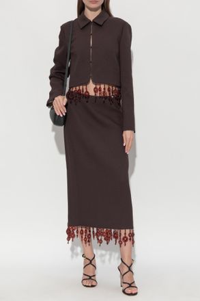 Tory Burch Blazer With Decoratively Finished Hem, Womens, Brown