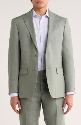 Tommy Hilfiger Two Button Notch Lapel Woven Linen Sport Coat in Sage Plain at Nordstrom Rack, Size 36 Regular