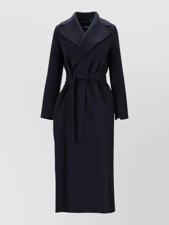 Max Mara long coat belted waist notched lapels pockets