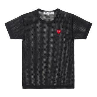 Comme Des Gar&ccedil;ons T-Shirts, male, Black, Size: XS T-Shirt Red Emblem: Mesh Red Heart