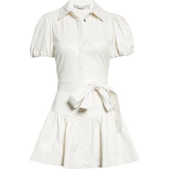 Alice & Olivia Lurlene Faux Leather Shirtdress in Off White at Nordstrom, Size 10