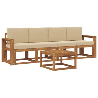 vidaXL Conjunto De Sof&aacute;s De Exterior Con Coj&iacute;n 5 Pcs Natural Y Beige Vidaxl