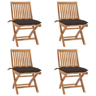 vidaXL Vidaxl - Sillas De Jard&iacute;n Plegables 4 Uds Madera Maciza Teca Con Cojines