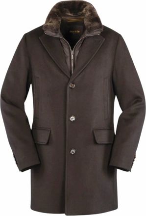 Moorer Mens Mid Length Wool Coat Fur Collar Jacket In Moro