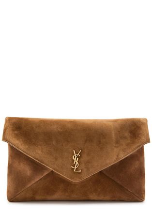 Saint Laurent Envelope Suede Pouch - Brown - One Size