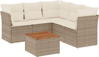 vidaXL Juego De Sof&aacute;s Jard&iacute;n Con Cojines 6 Pzas Rat&aacute;n Sint&eacute;tico Beige Vidaxl