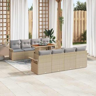 vidaXL Conjunto De Sof&aacute; De Jard&iacute;n 9 Pcs Beige Polirat&aacute;n Vidaxl