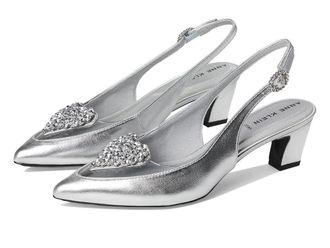 Anne Klein Inviting Pump Women Silver Heart Embellished Slingback HTAT1875