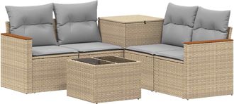 vidaXL Juego De Sof&aacute; 6 Uds. Beige Y Gris Claro Rat&aacute;n Sint&eacute;tico Y Acero Vidaxl