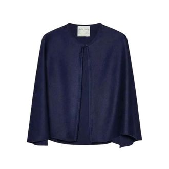Forte_Forte Envers Satijnen Cape - Dames - Jassen - Blauw - Maat: S Satijn