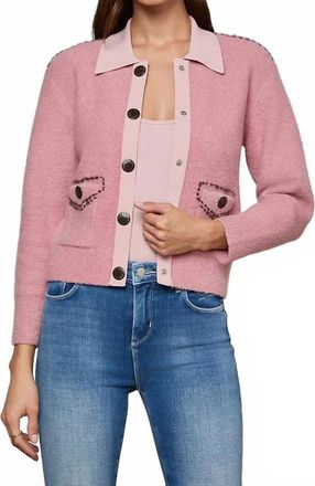 L'agence Poetry Stitch Crop Cardigan In Mauve Rose/dark Brown