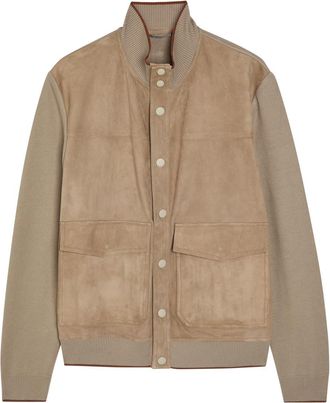 Canali Panelled Suede and Ribbed-knit Jacket - Stone - 52 (IT52 / XL)