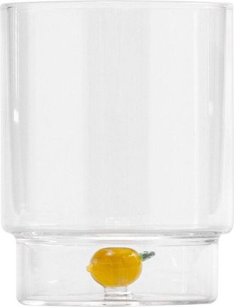 Zafferano Teca Frutta - Set 6 Bicchieri in Vetro Borosilicato con Limone - Tumbler 35 cl Doppio Fondo Decorato a Mano, Lavabili Facilmente - Zafferano