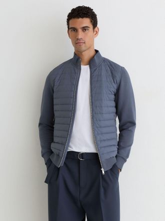 Reiss Airforce Blue Hybrid Quilt and Interlock Zip Jacket, Xxl