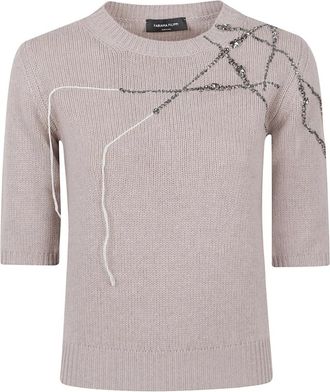 Fabiana Filippi Trui met ronde hals en korte mouwen - Dames - Ronde hals truien - Beige - S - Leer - Truien & Vesten