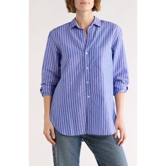 Frank & Eileen Relaxed Fit Cotton Button-Up Shirt in Bright Blue Pink Stripe at Nordstrom Rack, Size Xx-Small