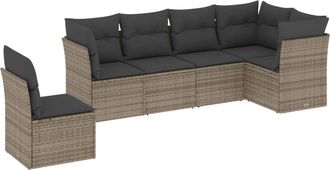 vidaXL Vidaxl - Set De Muebles De Jard&iacute;n 6 Pzas Y Cojines Rat&aacute;n Sint&eacute;tico Gris